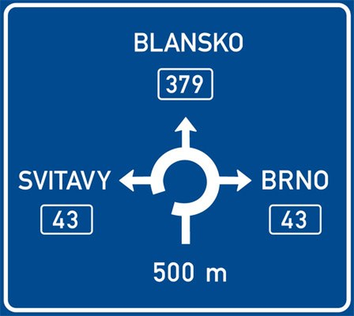 Dopravn znaka: IS 9b Nvst ped okrun kiovatkou