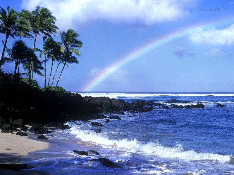 Foto: Rainbow Over The North Shore Coastline, Oahu, Hawaii